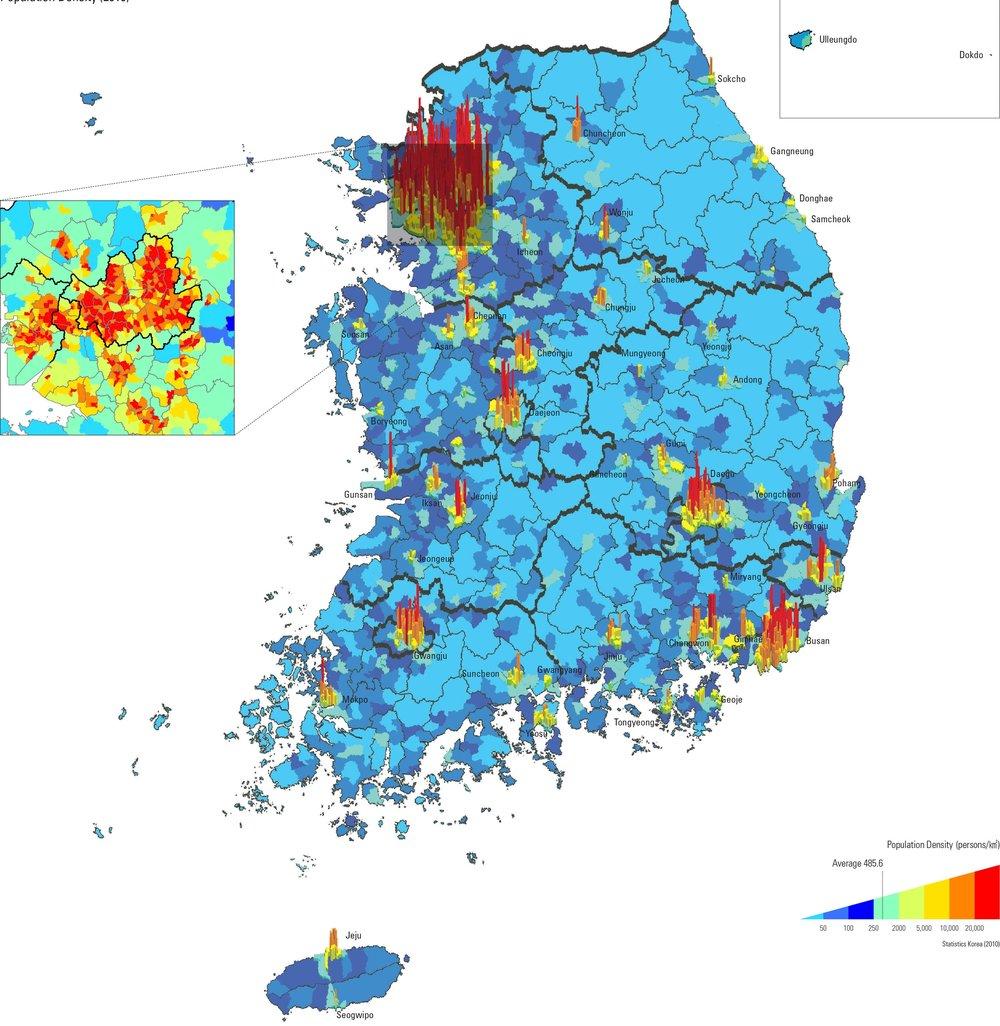 Map of South Korea (ROK) population population density and structure